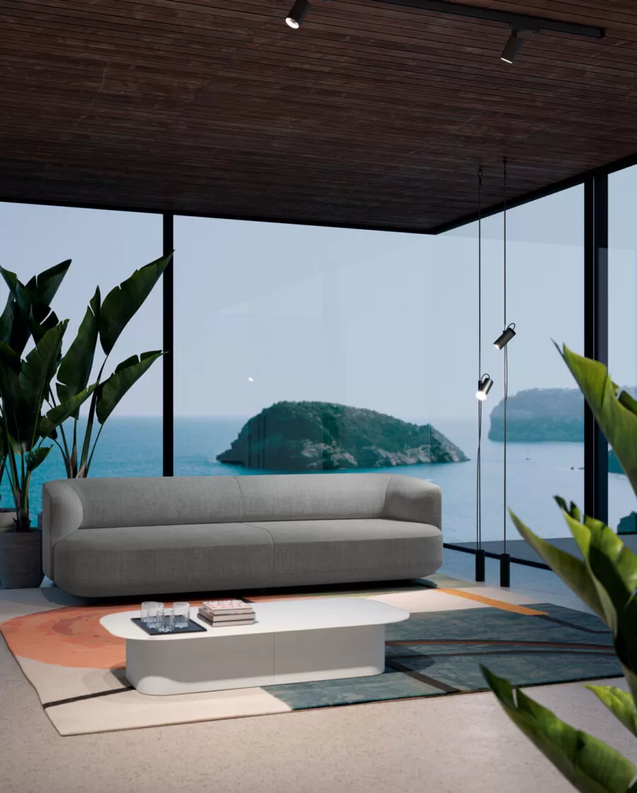 divano di design elegante con tavolino caffè coordinato