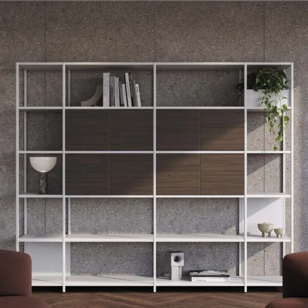 The Phylo Office Bookcase develops micro architectures designed to separate and contain in total lightness and freedom.