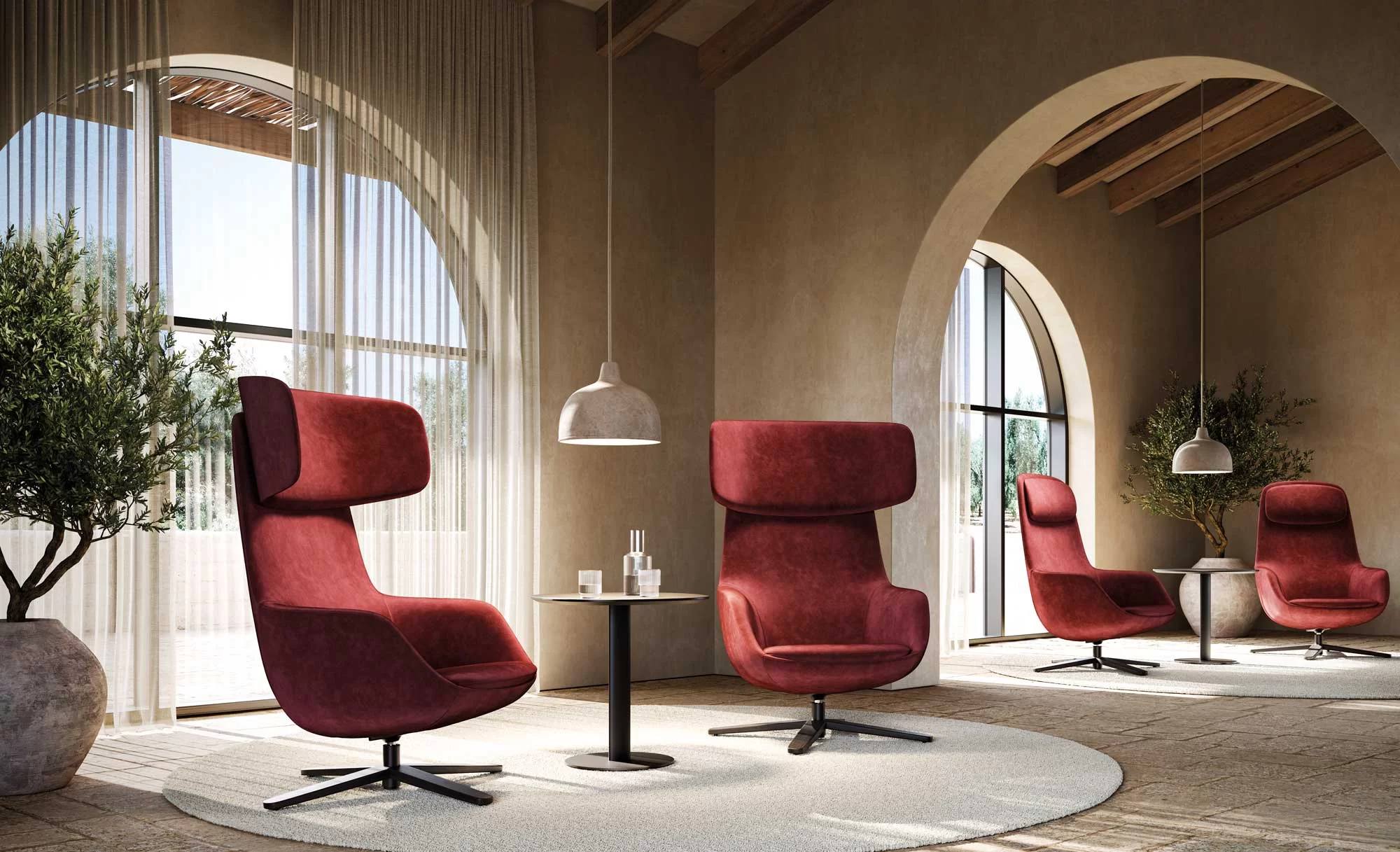 Lounge Armchair in Fabric or Leather