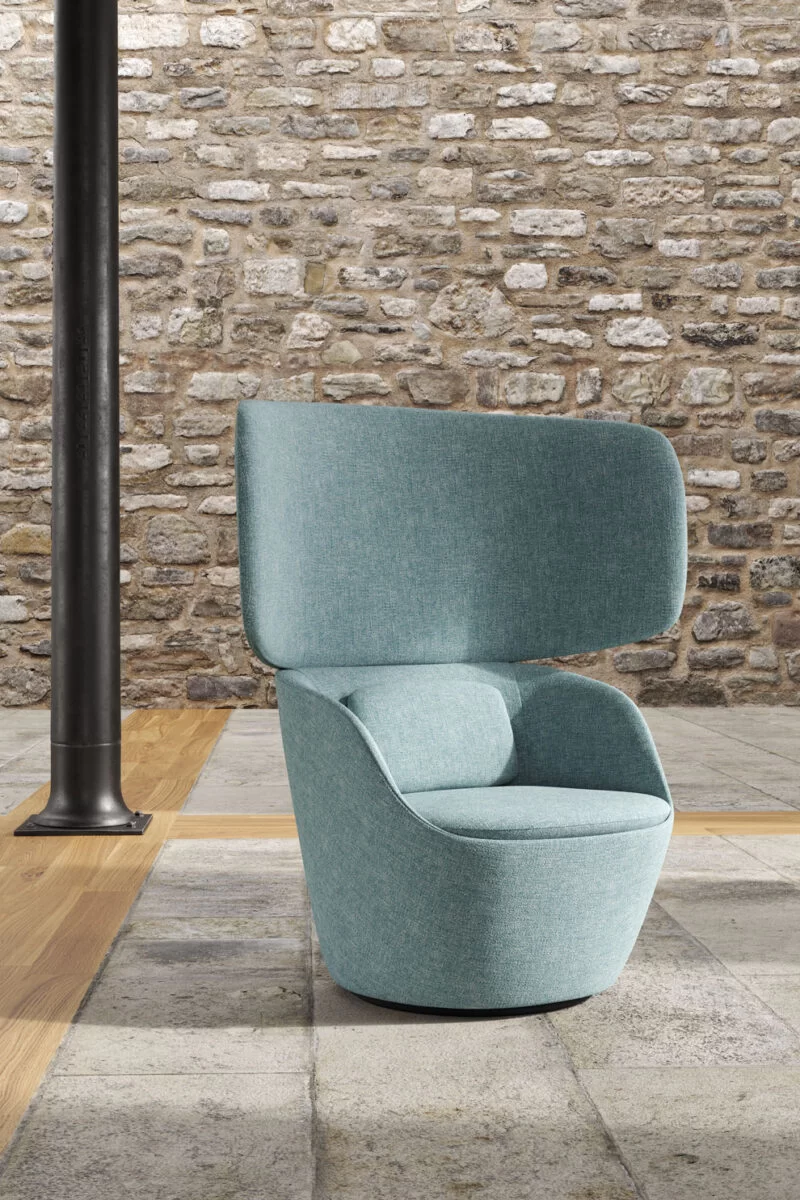 Frezza office armchairs in a modern waiting room lounge with coffee tables and Italian design seating