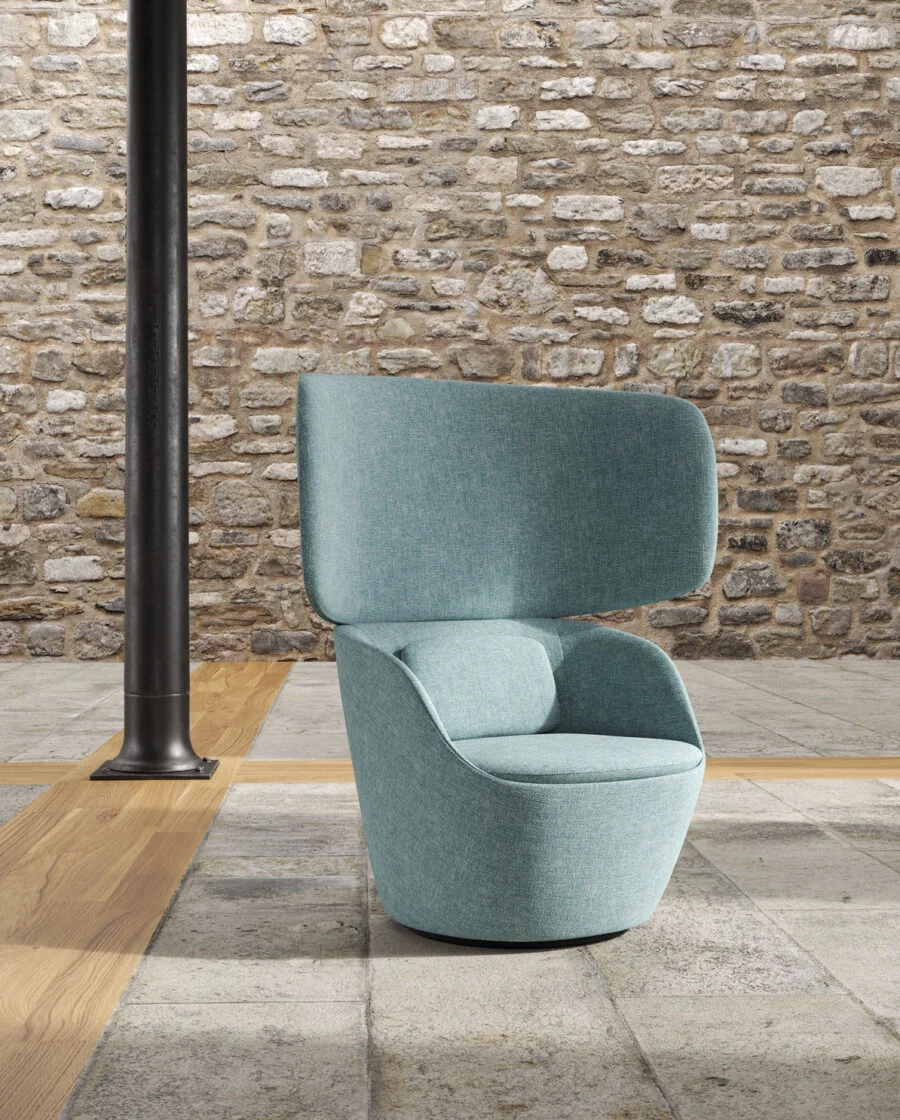Italian design lounge armchair by Frezza in a contemporary office reception area