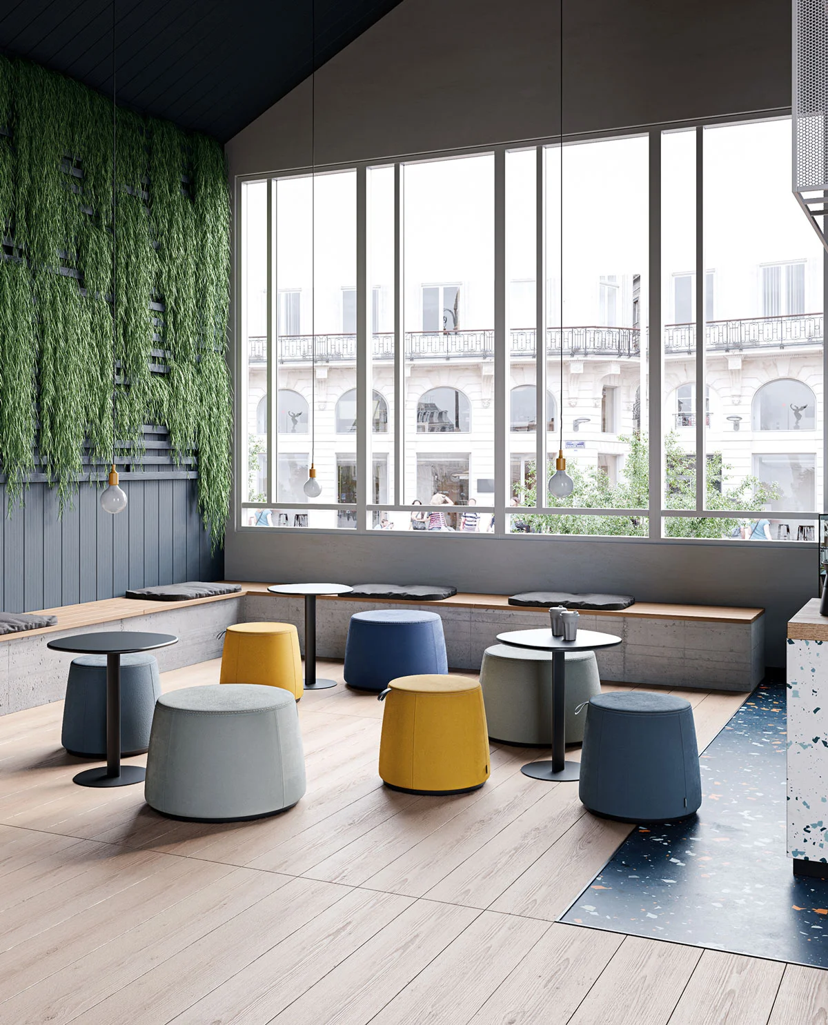 pouf di design con tavolino per ufficio sala attesa Frezz
