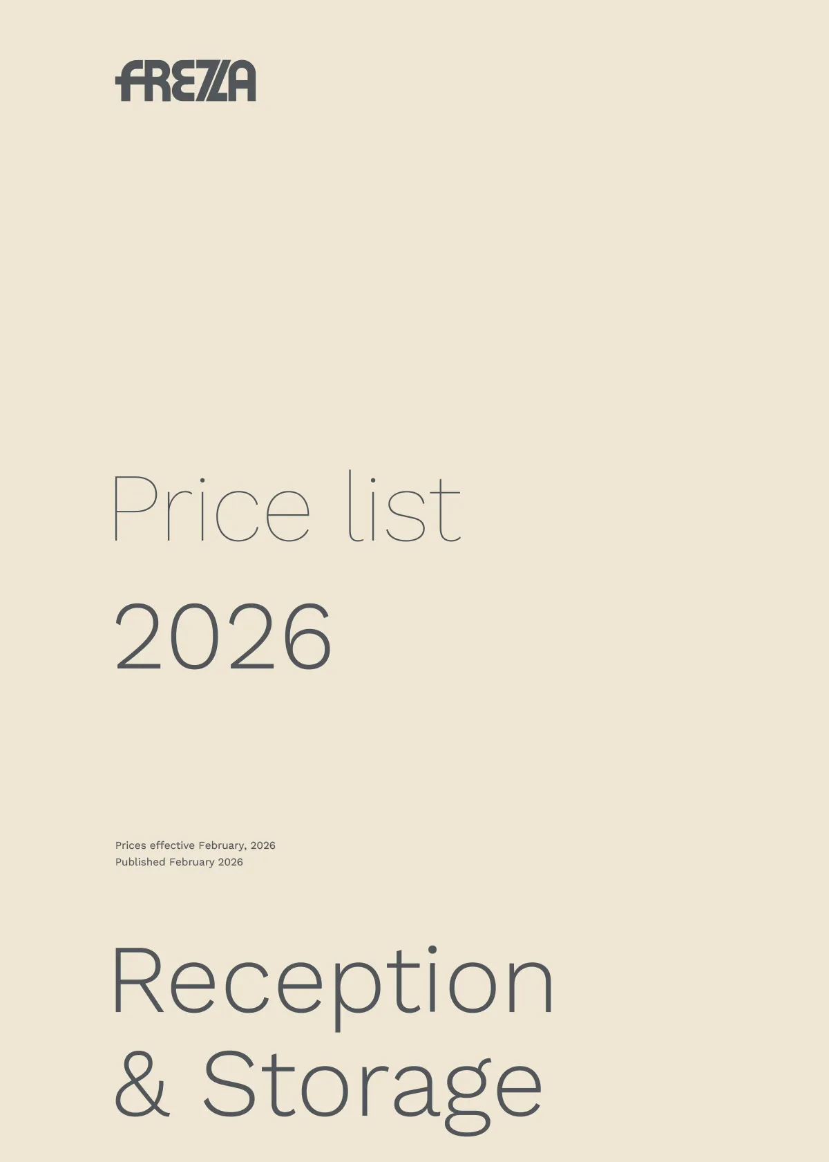 Frezza reception & storage price list