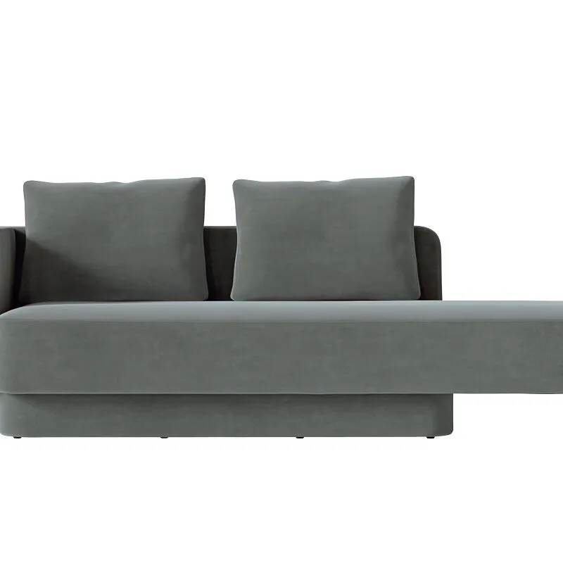 Sabree luxury sofa chaise longue in anthracite grey upholstery, front view with recessed base and clean architectural proportions — Italian design