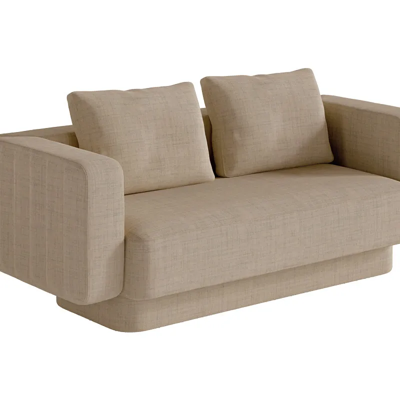 Sabree luxury sofa two-seater in sand upholstery, three-quarter view showing the sculptural undulating side panels — Italian design