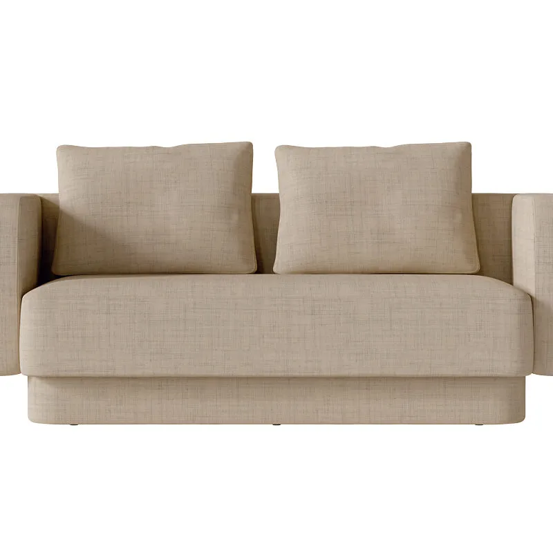 Sabree luxury sofa two-seater in sand beige upholstery, front view with signature undulating side panels and recessed base — Italian design