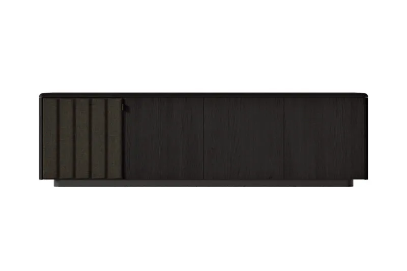 Sabree design sideboard in dark lacquered finish, four-module configuration with signature undulating door pattern — Italian design